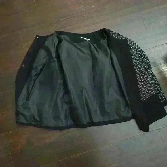 Peter Nygard Wool Blend Tweed Black & Silver Lined Blazer Jacket Coat Size 18 - Picture 6 of 8